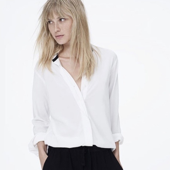 James Perse White Contrast Collar Blouse - Picture 1 of 8